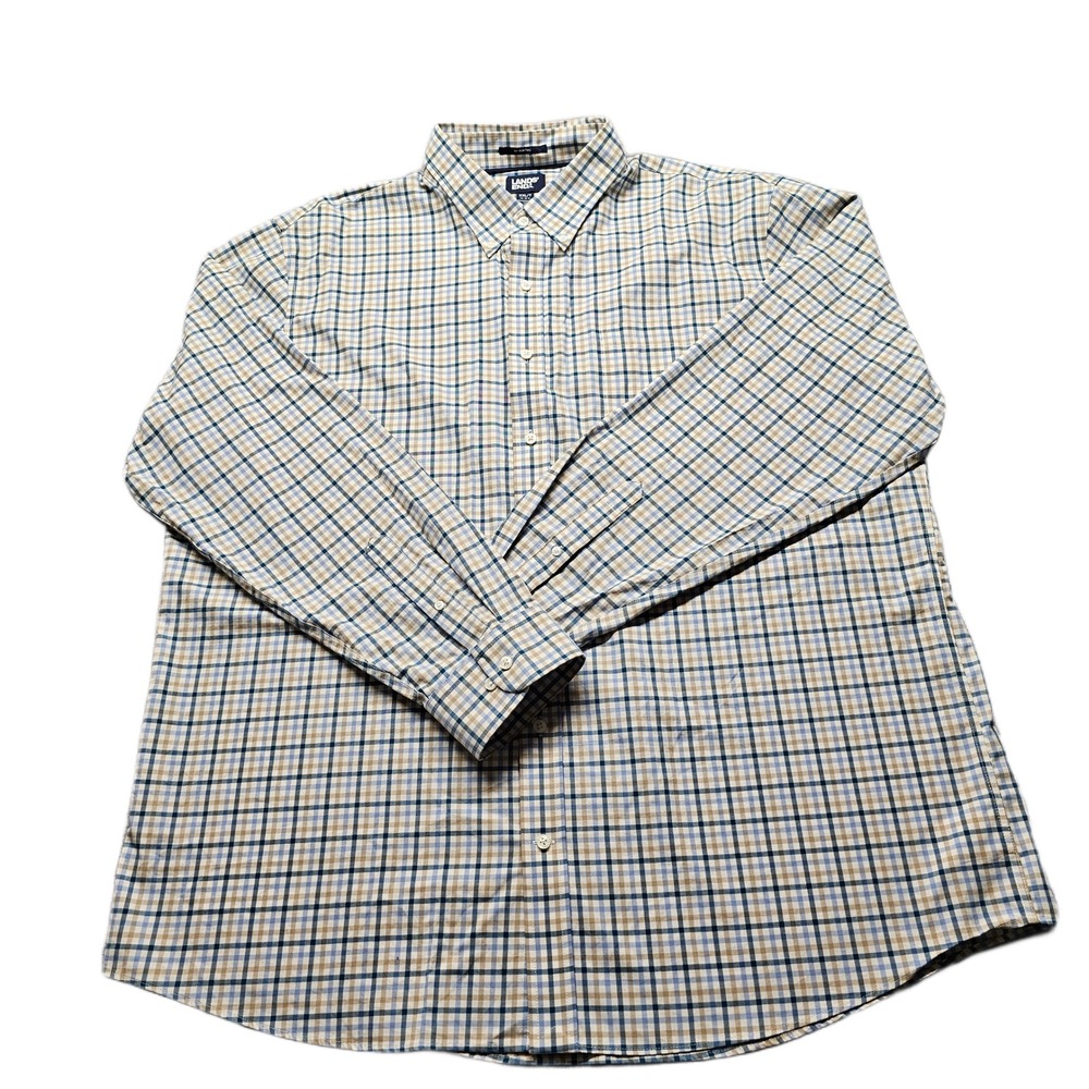 Lands' End Dress Shirt Mens 2XL Multi Plaid Non-Iron Twill Buisness Button Down